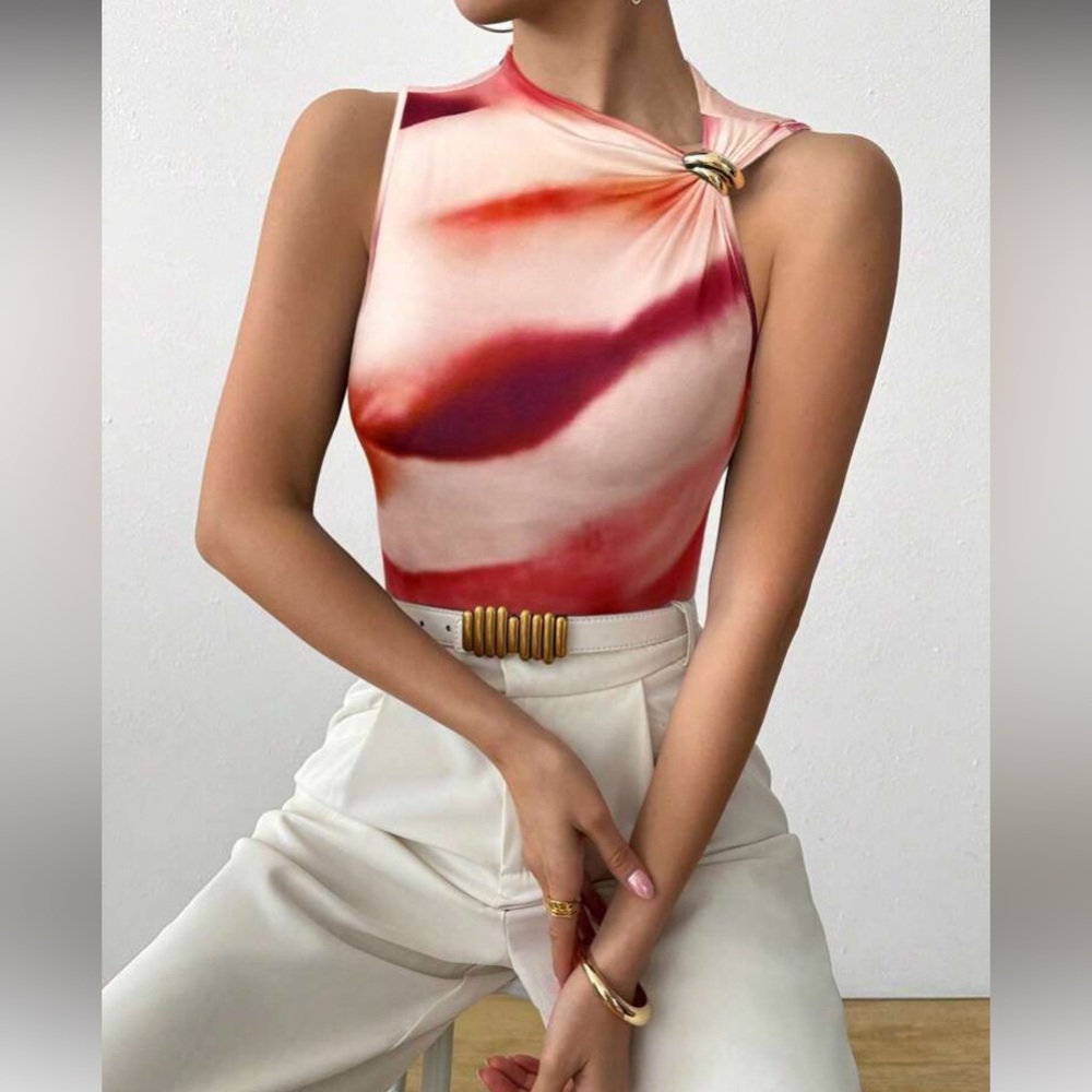 Pink and Burgundy Sleeveless Women's Top